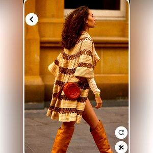 Chasing Unicorns Let It Be Cream and Brown Crochet Coat Sweater